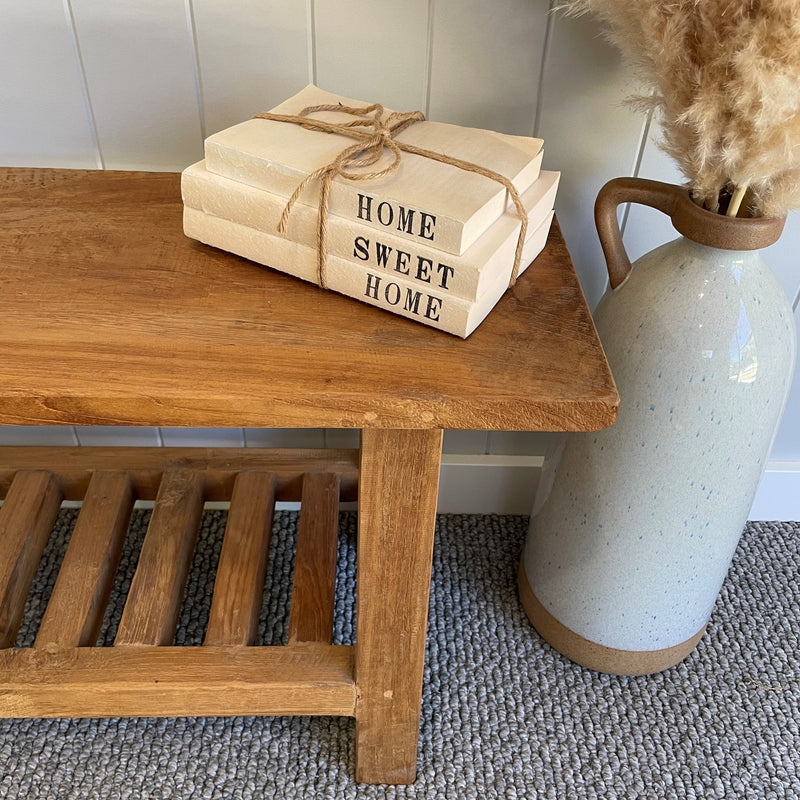 Rustic Teak Bench with Storage Shelf