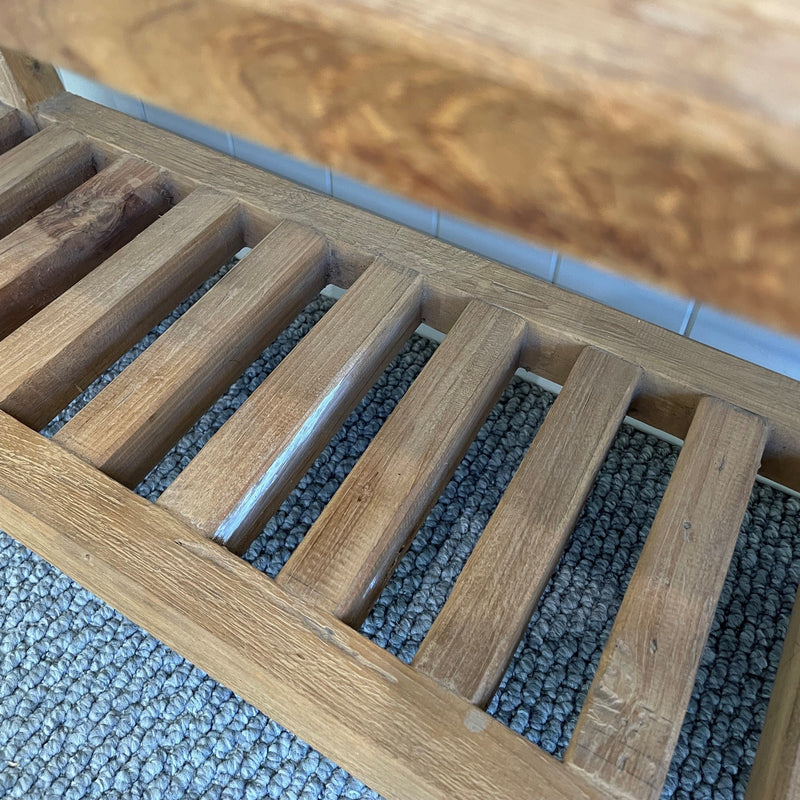 Rustic Teak Bench with Storage Shelf