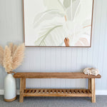 Rustic Teak Bench with Storage Shelf