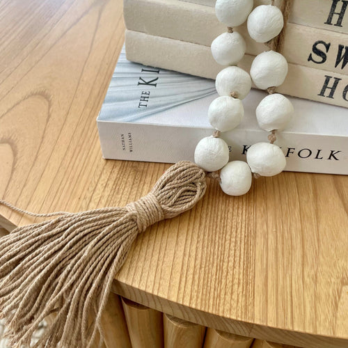 Hand Rolled Clay Bead Tassel - Natural