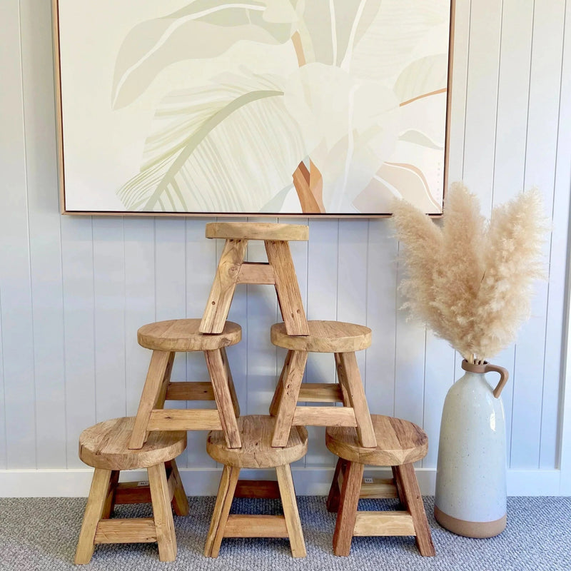 Mini Rustic Teak Stool