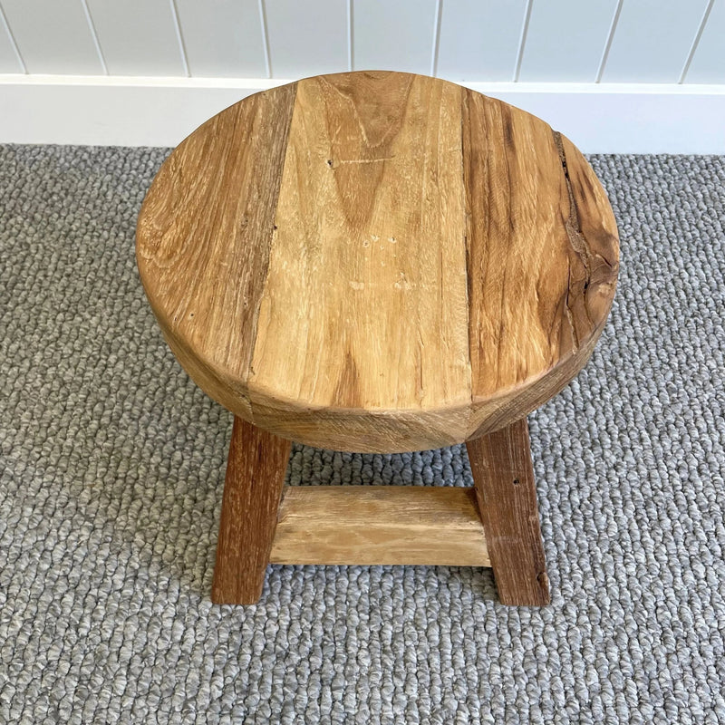 Mini Rustic Teak Stool