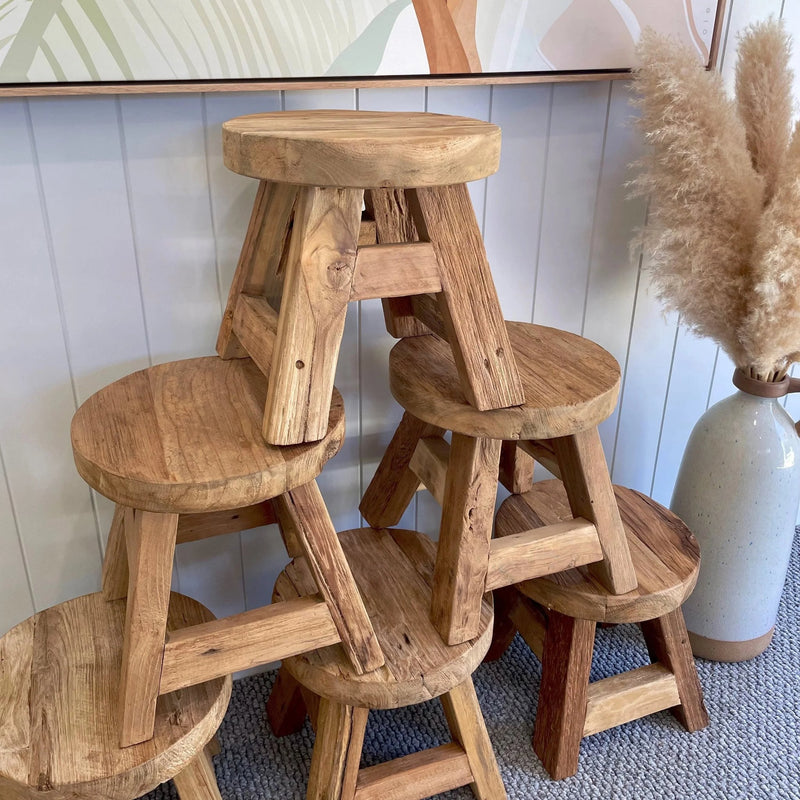 Mini Rustic Teak Stool